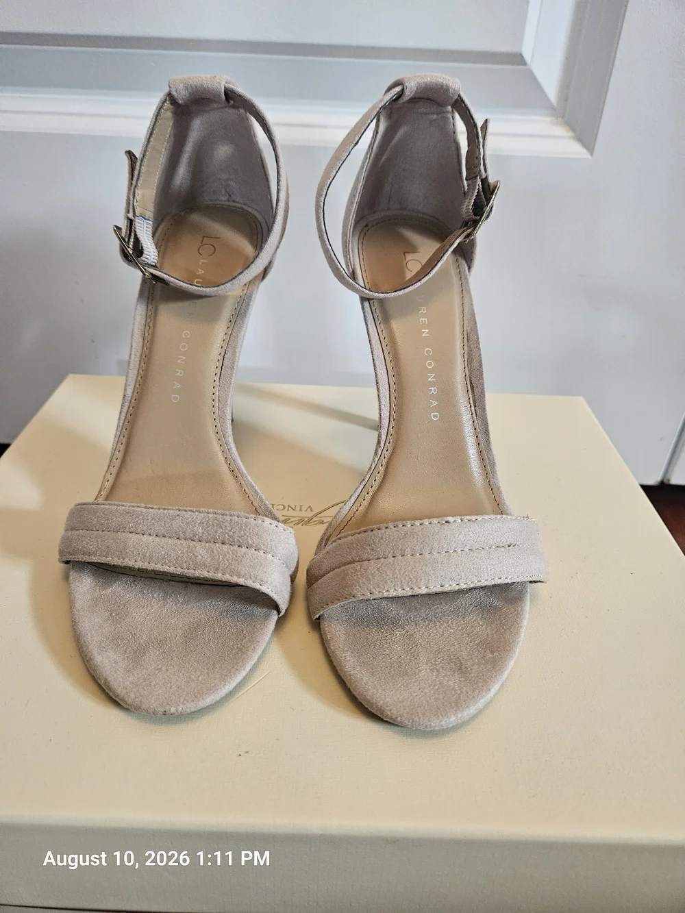 LC Lauren Conrad Women's Ankle Strap Sandals in Light Taupe